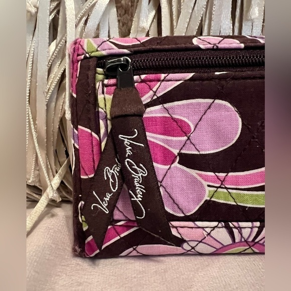 VERA BRADLEY Purple Punch Trifold Euro Wallet Floral Pink Green Brown - Picture 6 of 13